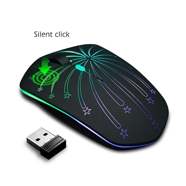 Hengway Rechargeable Wireless Mouse with Backlit Li-Polymer Battery Optical Sensor Nano USB Receiver 3 DPI Levels for PC Laptop Tablet MacBook Solo Firework - View 4 of 8