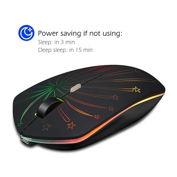 Hengway Rechargeable Wireless Mouse with Backlit Li-Polymer Battery Optical Sensor Nano USB Receiver 3 DPI Levels for PC Laptop Tablet MacBook Solo Firework - View 5 of 8