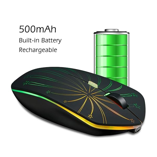 Hengway Rechargeable Wireless Mouse with Backlit Li-Polymer Battery Optical Sensor Nano USB Receiver 3 DPI Levels for PC Laptop Tablet MacBook Solo Firework - View 6 of 8
