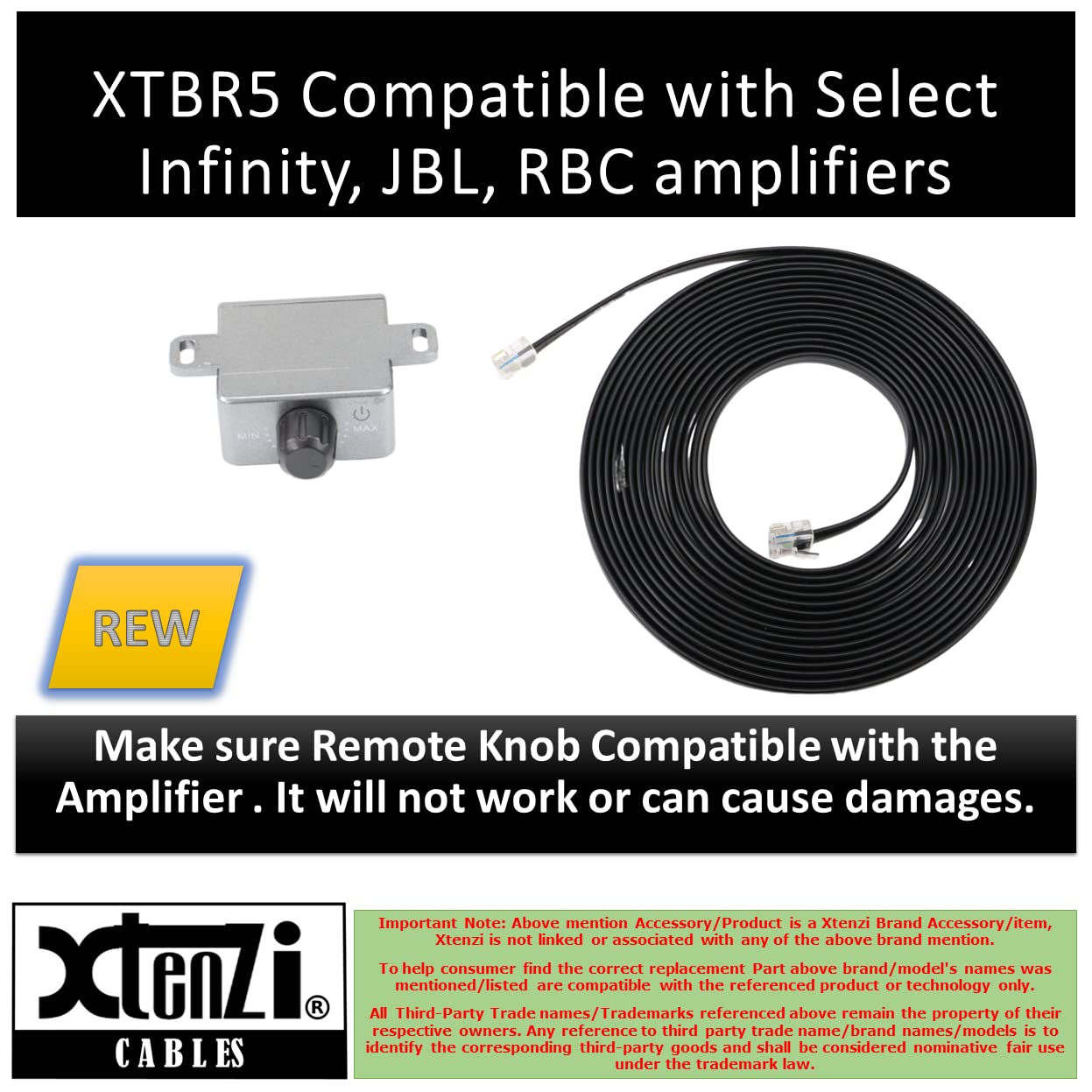 Xtenzi Xtenzi Amplifier Bass Volume Knob Control Remote XTBR5-BL Compatible with Select Infinity JBL RBC BassPro - View 2 of 9