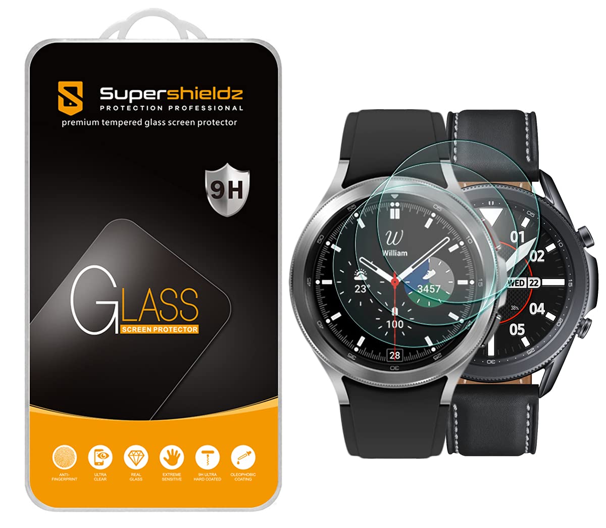 Supershieldz Supershieldz (3 Pack) Designed for Samsung Galaxy Watch 3 (45mm) Galaxy Watch 4 Classic (46mm) Tempered Glass Screen Protector, 0.3mm, Anti Scratch,