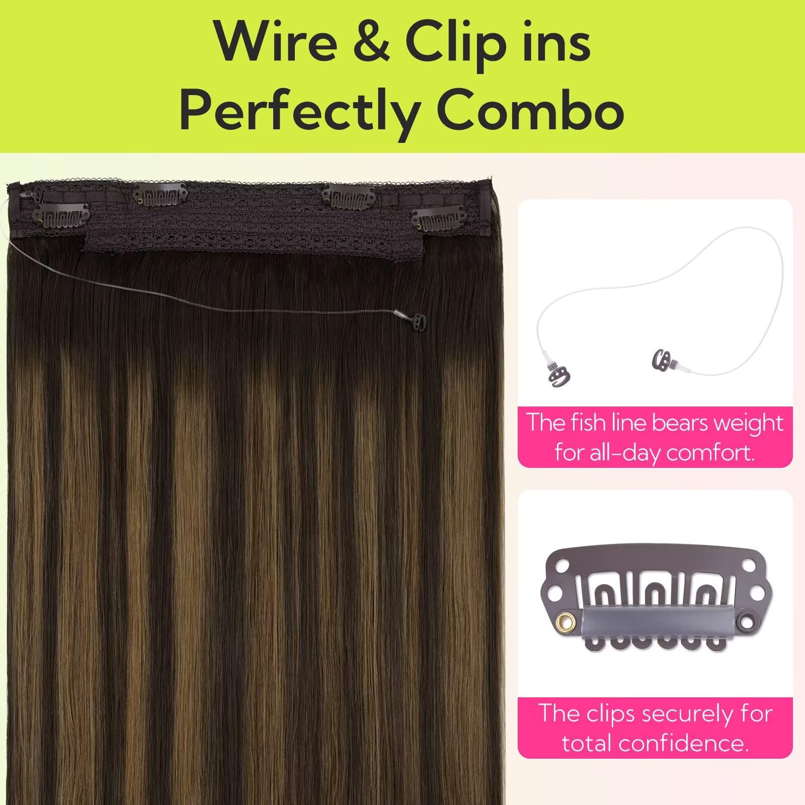 hotbanana HOTBANANA 12 Inch 70g Dark Brown to Chestnut Brown Wire Hair Extensions Real Human Hair Straight Invisible Remy Hair - View 4 of 9