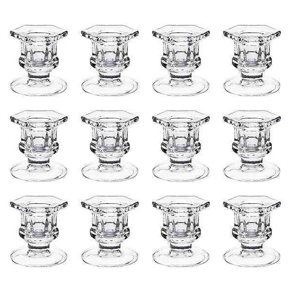 dedoot "Dedoot 12-Pack Glass Taper Candle Holders - Clear Centerpieces for Weddings & Parties, Fits 3/4" Taper Candles"