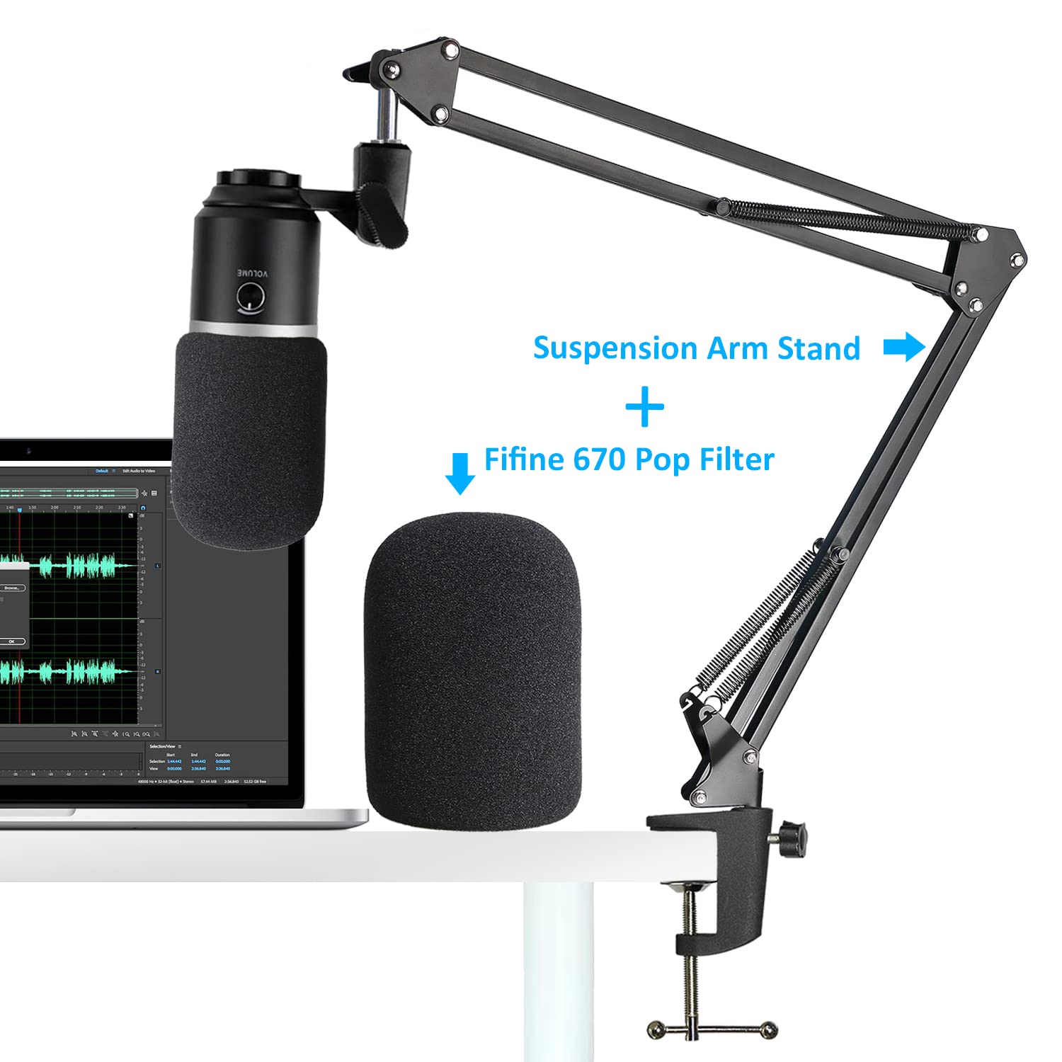 SUNMON K669B Mic Boom Arm with Foam Windscreen, Suspension Boom Scissor Arm Stand with Pop Filter Cover Compatible with Fifine K669B Microphone by SUNMON - View 2 of 6