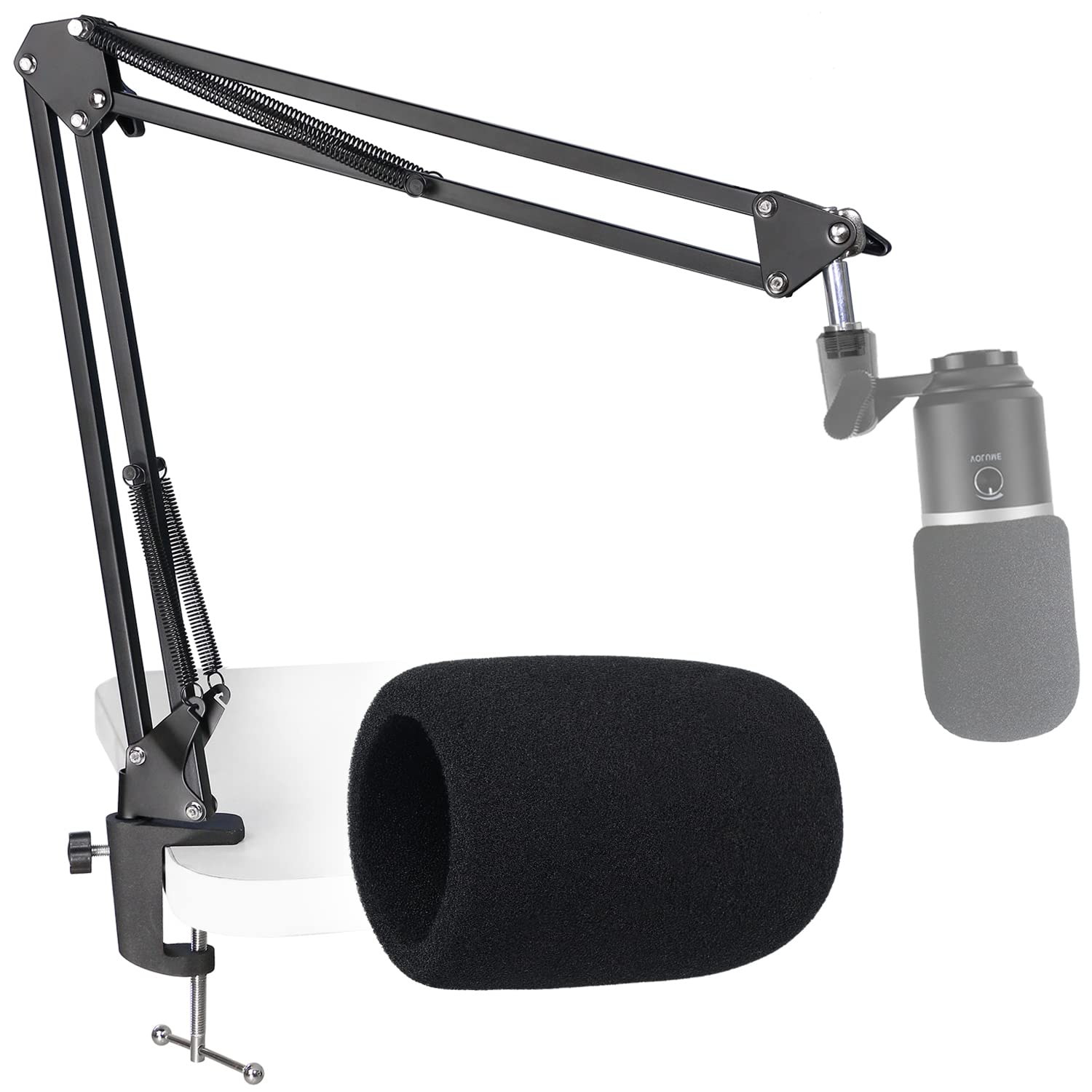 SUNMON K669B Mic Boom Arm with Foam Windscreen, Suspension Boom Scissor Arm Stand with Pop Filter Cover Compatible with Fifine K669B Microphone by SUNMON