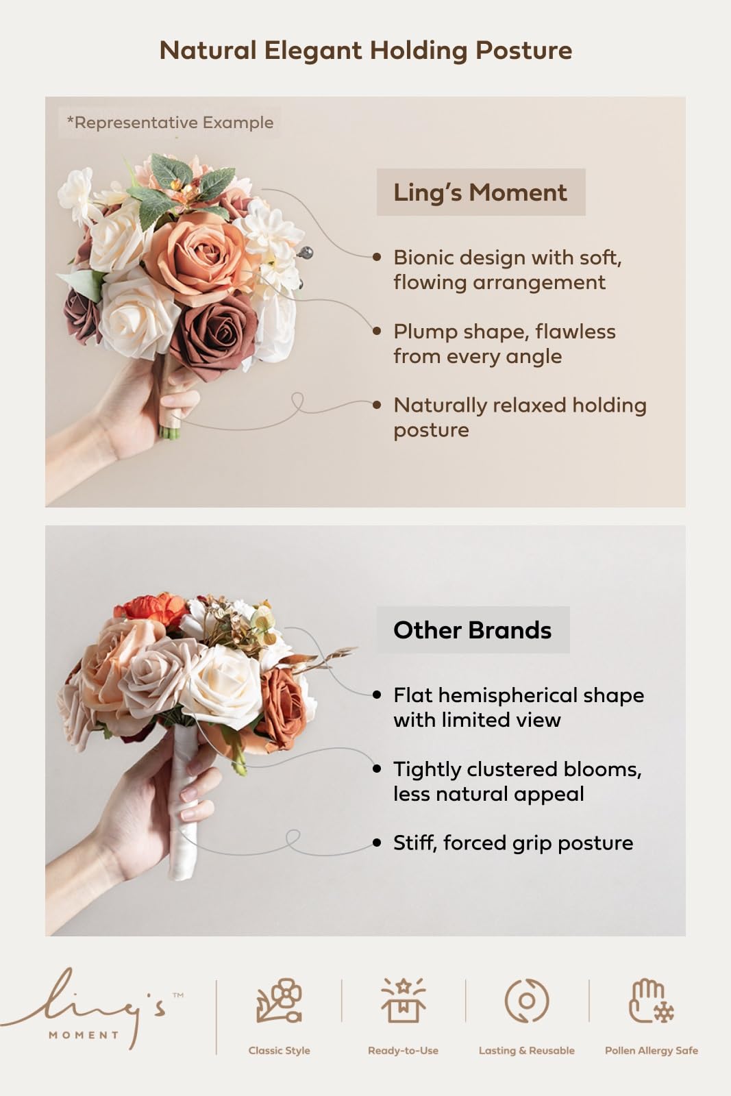 Ling's moment Ling's moment Terracotta Bridesmaid Bouquet Burnt Orange Wedding Bouquets for Bridesmaids 7 Inch Bridal Bouquets for Bridesmaids Rust Wedding Decor - View 7 of 9