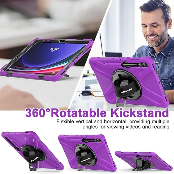 BRAECN BRAECN Rugged Heavy Duty Case for Samsung Galaxy Tab S8 Plus S7 Plus S7FE with S Pen Holder and Kickstand 12.4 Inch Purple - View 4 of 6