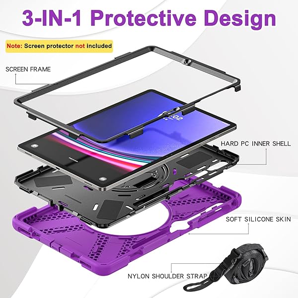 BRAECN BRAECN Rugged Heavy Duty Case for Samsung Galaxy Tab S8 Plus S7 Plus S7FE with S Pen Holder and Kickstand 12.4 Inch Purple - View 6 of 6