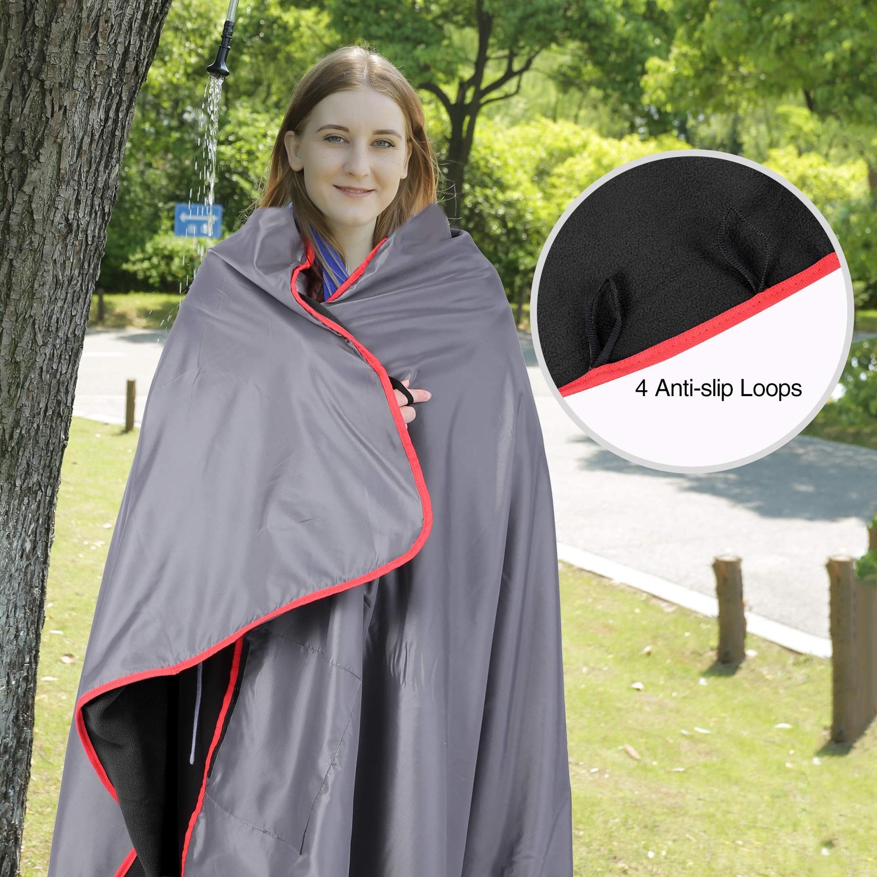 REDCAMP REDCAMP Large Waterproof Stadium Blanket for Cold Weather, Soft Warm Fleece Camping Blanket Windproof for Outdoor Sports, Blue Red (Outer Grey Inner - View 3 of 7