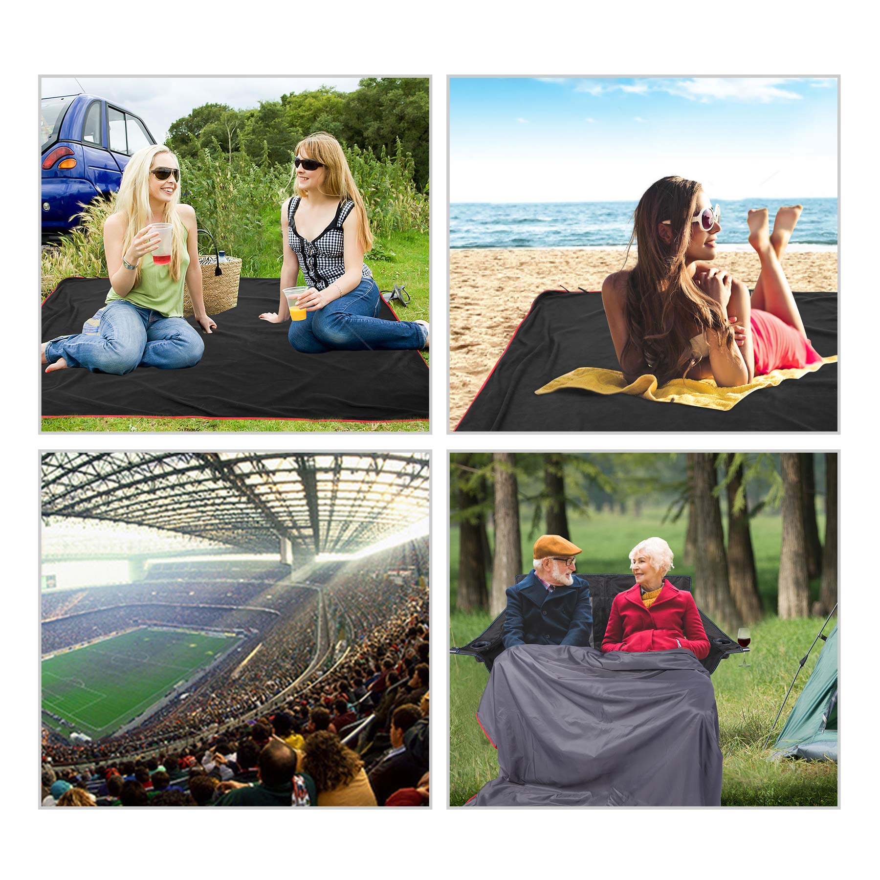 REDCAMP REDCAMP Large Waterproof Stadium Blanket for Cold Weather, Soft Warm Fleece Camping Blanket Windproof for Outdoor Sports, Blue Red (Outer Grey Inner - View 4 of 7