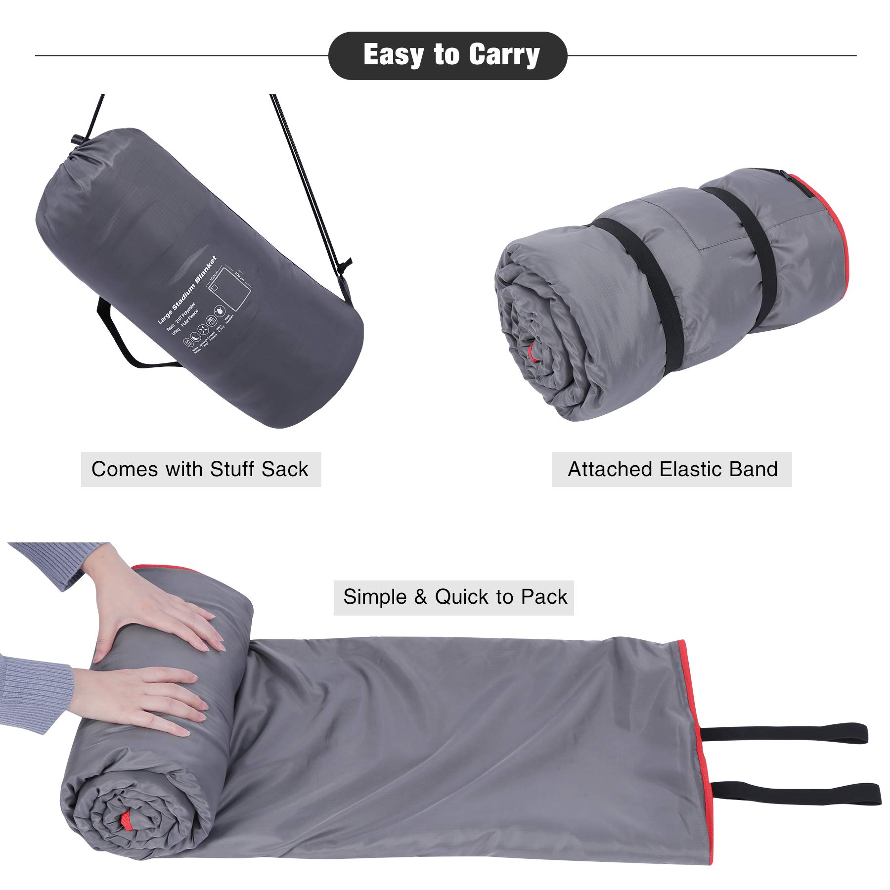 REDCAMP REDCAMP Large Waterproof Stadium Blanket for Cold Weather, Soft Warm Fleece Camping Blanket Windproof for Outdoor Sports, Blue Red (Outer Grey Inner - View 6 of 7