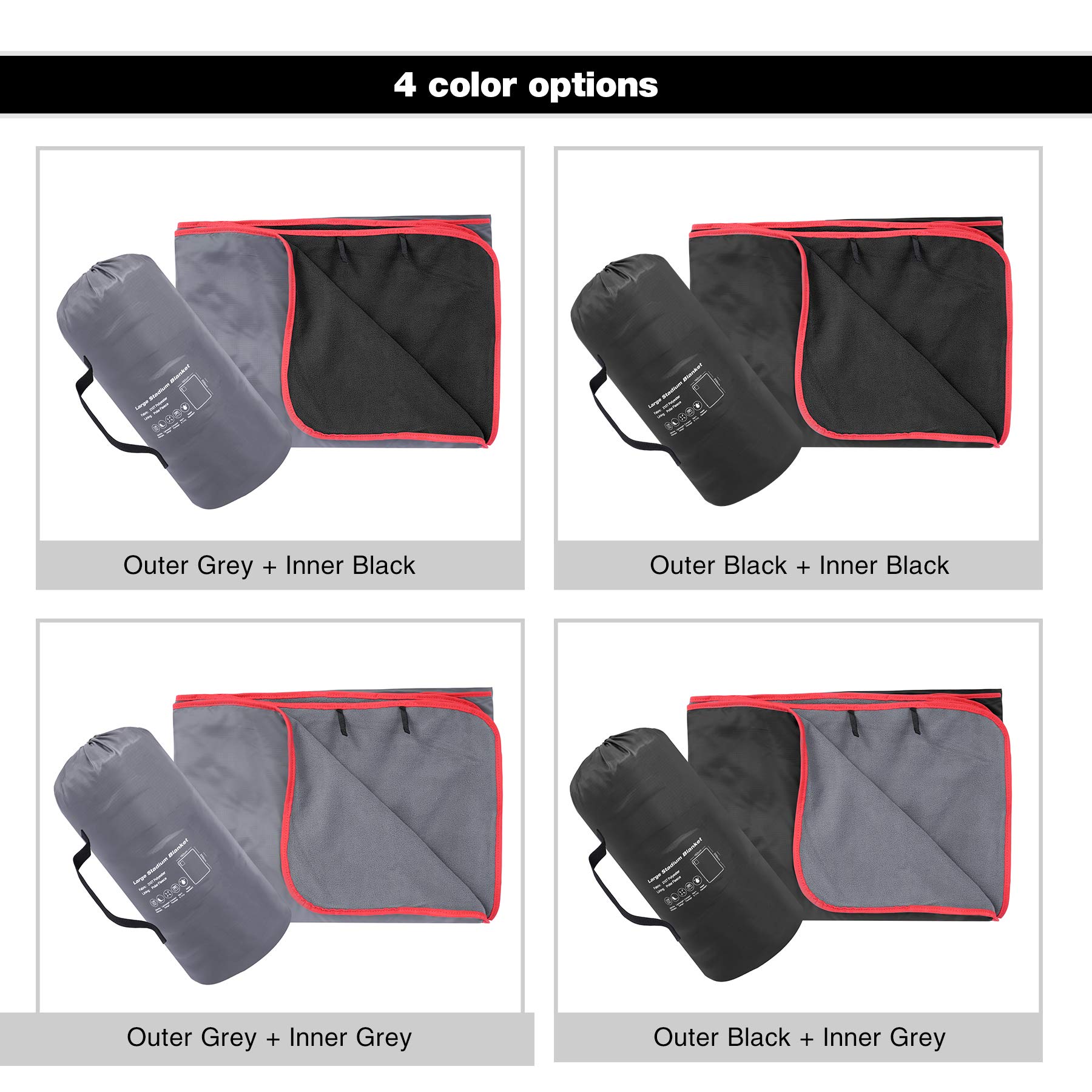 REDCAMP REDCAMP Large Waterproof Stadium Blanket for Cold Weather, Soft Warm Fleece Camping Blanket Windproof for Outdoor Sports, Blue Red (Outer Grey Inner - View 7 of 7