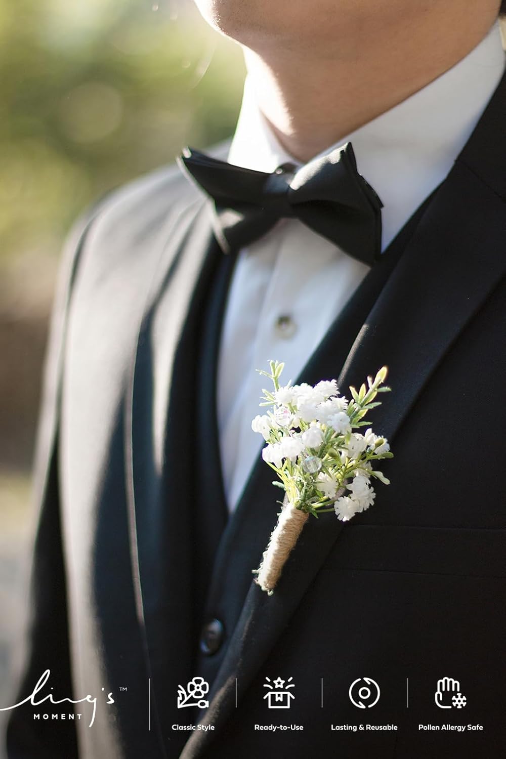 Ling's moment Ling's Moment Baby Breath Boutonniere Set of 10 for Men Wedding Eucalyptus Groom Groomsmen Vintage Flowers for Ceremony Anniversary Prom - View 4 of 9