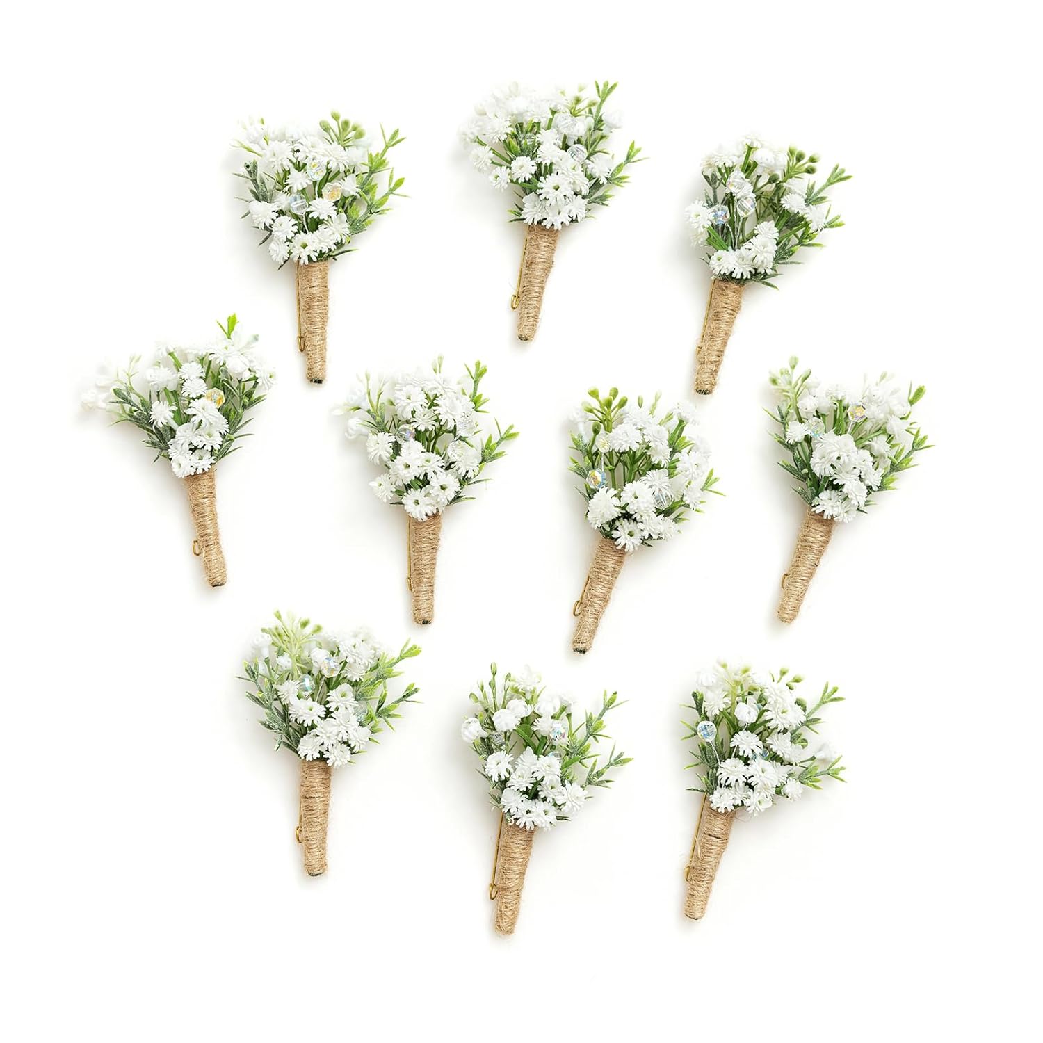 Ling's Moment Baby Breath Boutonniere Set of 10 for Men Wedding Eucalyptus Groom Groomsmen Vintage Flowers for Ceremony Anniversary Prom