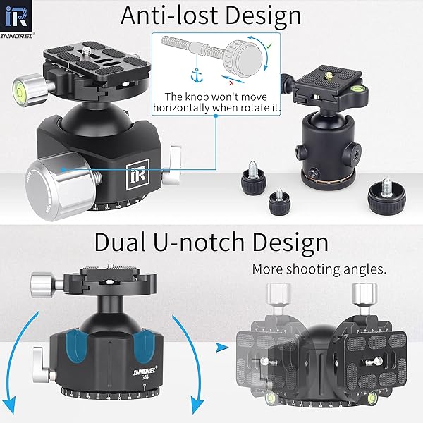 INNOREL INNOREL Low Profile Tripod Ball Head CNC Metal Camera Ballhead with Quick Release Plate for Tripods Monopod DSLR Camcorder Max Load 44lb - View 6 of 10
