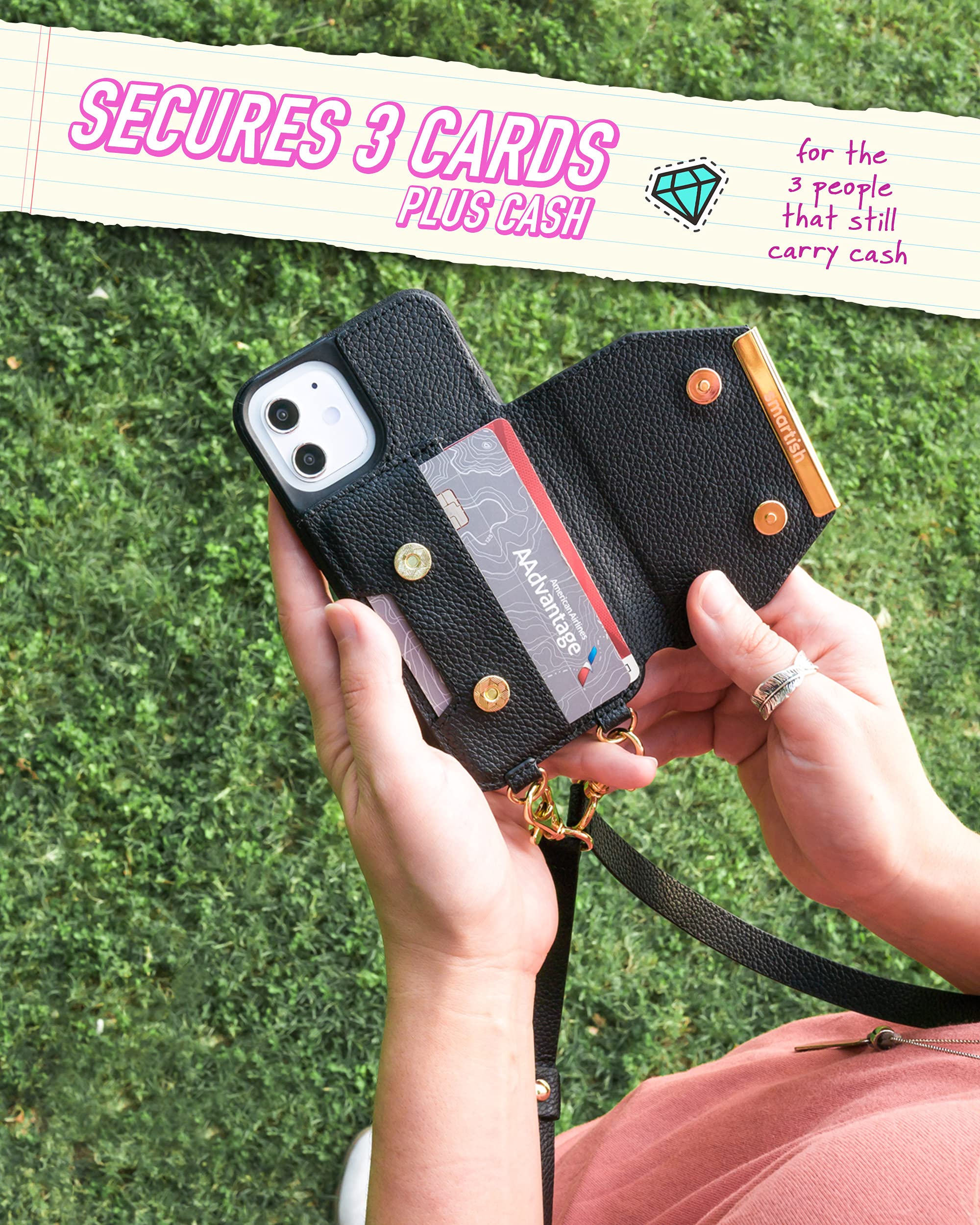 Smartish Smartish iPhone 12 Mini Crossbody Case for Women - Stylish Black-Gold Purse with Detachable Strap & Card Holder - View 2 of 6