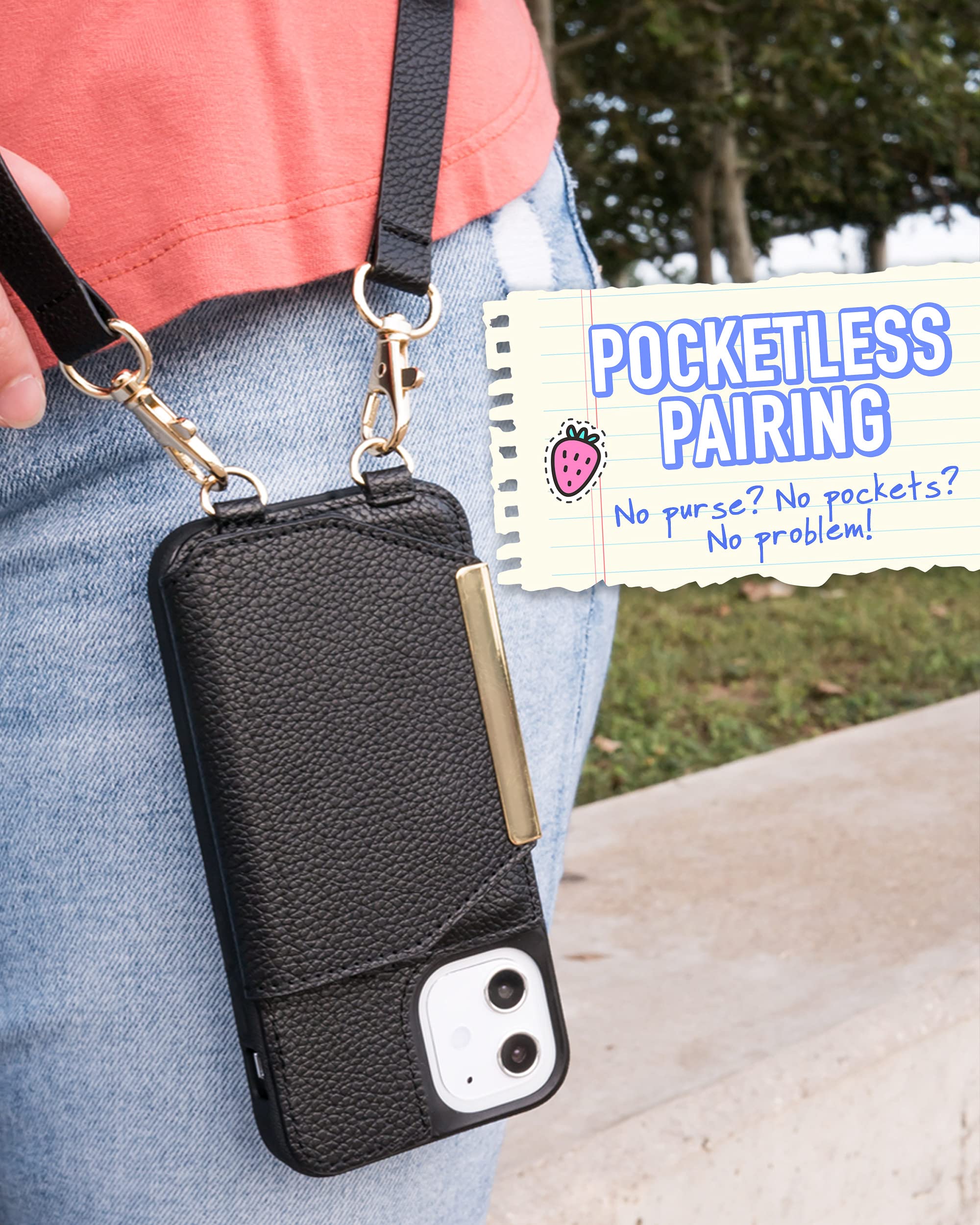 Smartish Smartish iPhone 12 Mini Crossbody Case for Women - Stylish Black-Gold Purse with Detachable Strap & Card Holder - View 4 of 6