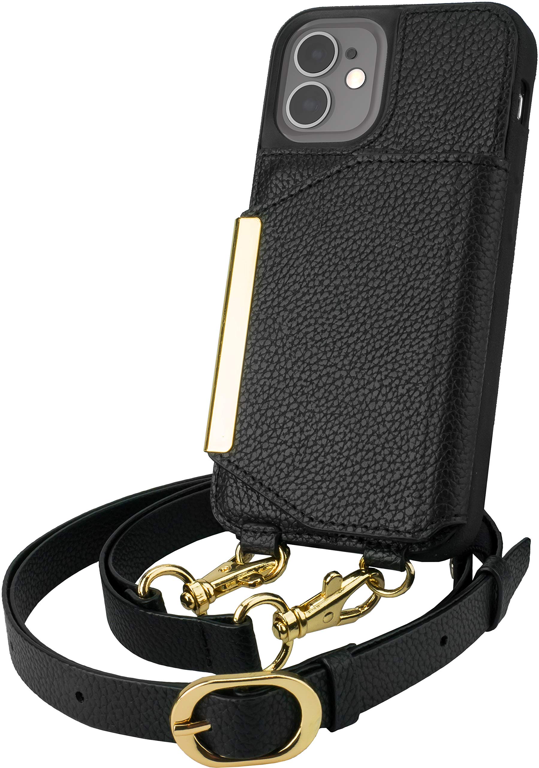 Smartish iPhone 12 Mini Crossbody Case for Women - Stylish Black-Gold Purse with Detachable Strap & Card Holder