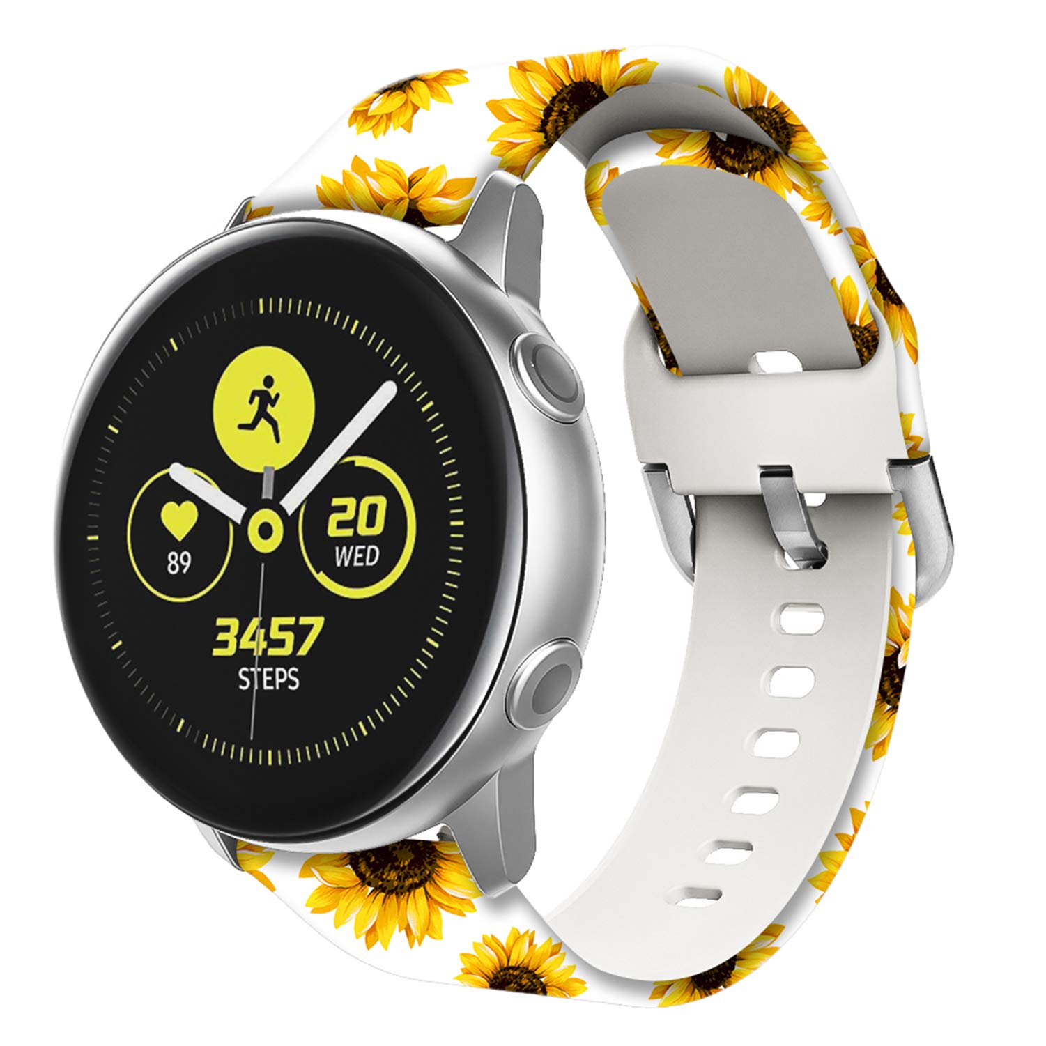 Universal Silicone Watch Band Replacement 20mm Soft Straps for Gizmo Samsung Galaxy Watch Active Gear Sport HUAWEI TicWatch White Sunflower - View 3 of 7