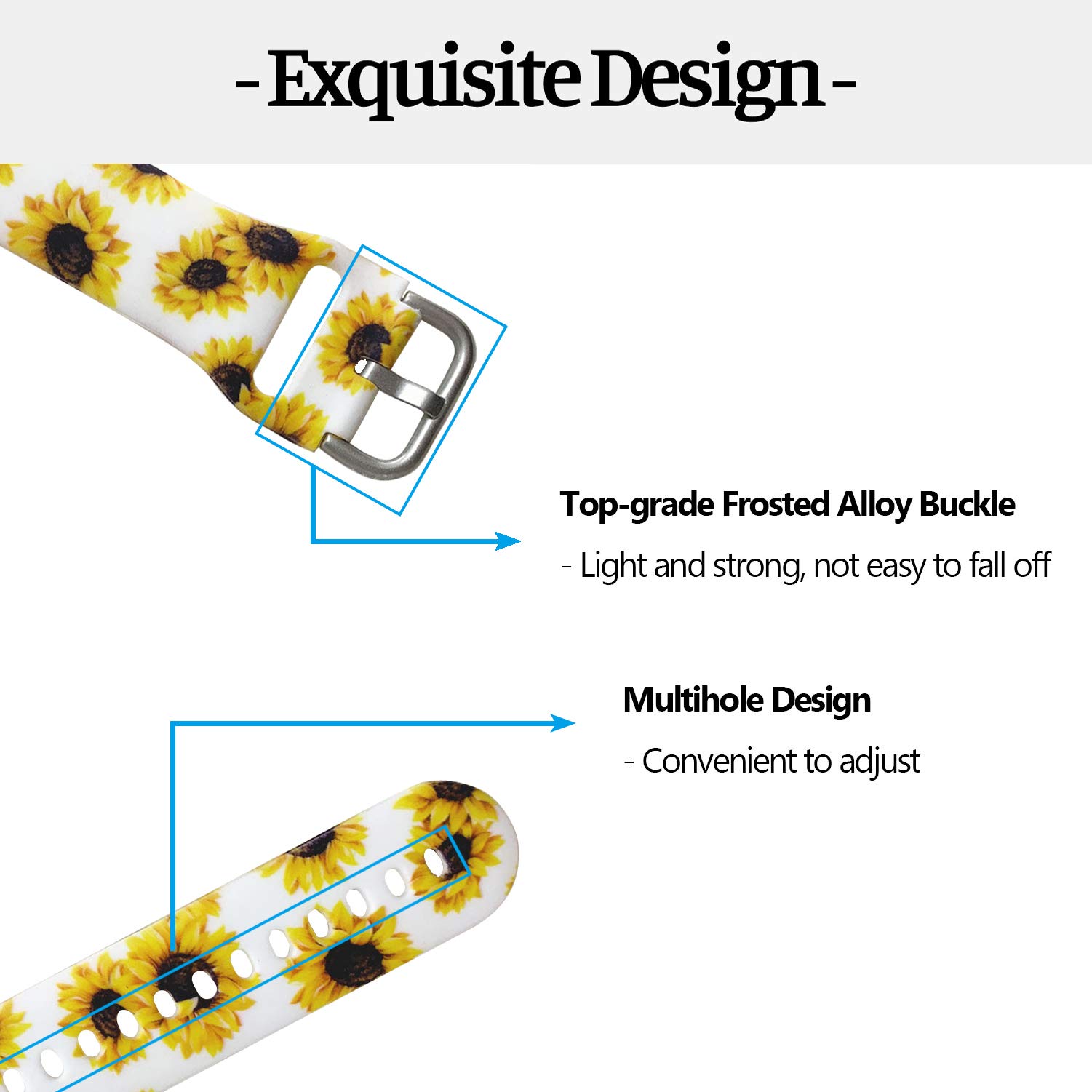 Universal Silicone Watch Band Replacement 20mm Soft Straps for Gizmo Samsung Galaxy Watch Active Gear Sport HUAWEI TicWatch White Sunflower - View 7 of 7