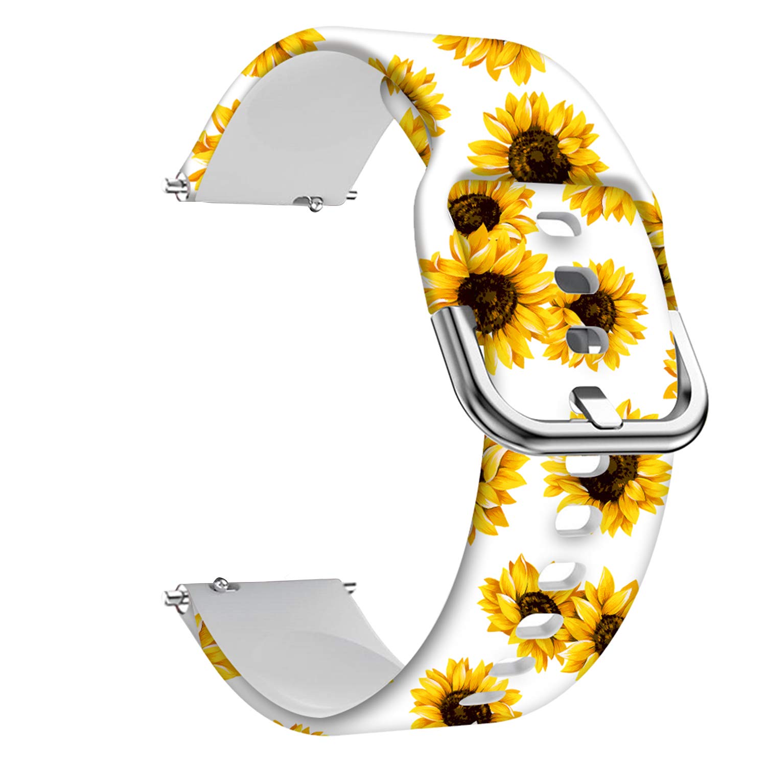 Universal Silicone Watch Band Replacement 20mm Soft Straps for Gizmo Samsung Galaxy Watch Active Gear Sport HUAWEI TicWatch White Sunflower