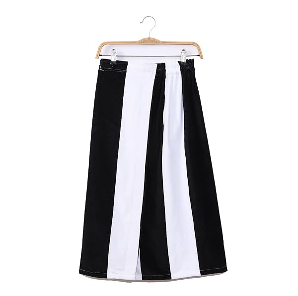 BY LORA XXL Spa Wraps for Women - Terry Bath Cabana Style Towel with Fastening Strap in Black Stripe