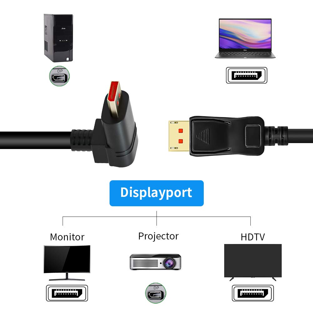 BolAAzuL 90 Degree Displayport 1.4 Adapter Cable BolAAzuL Right Angle 8K 60Hz 4K 144Hz 6ft Male to Male High Speed for SSUPD Meshlicious GPU - View 2 of 8