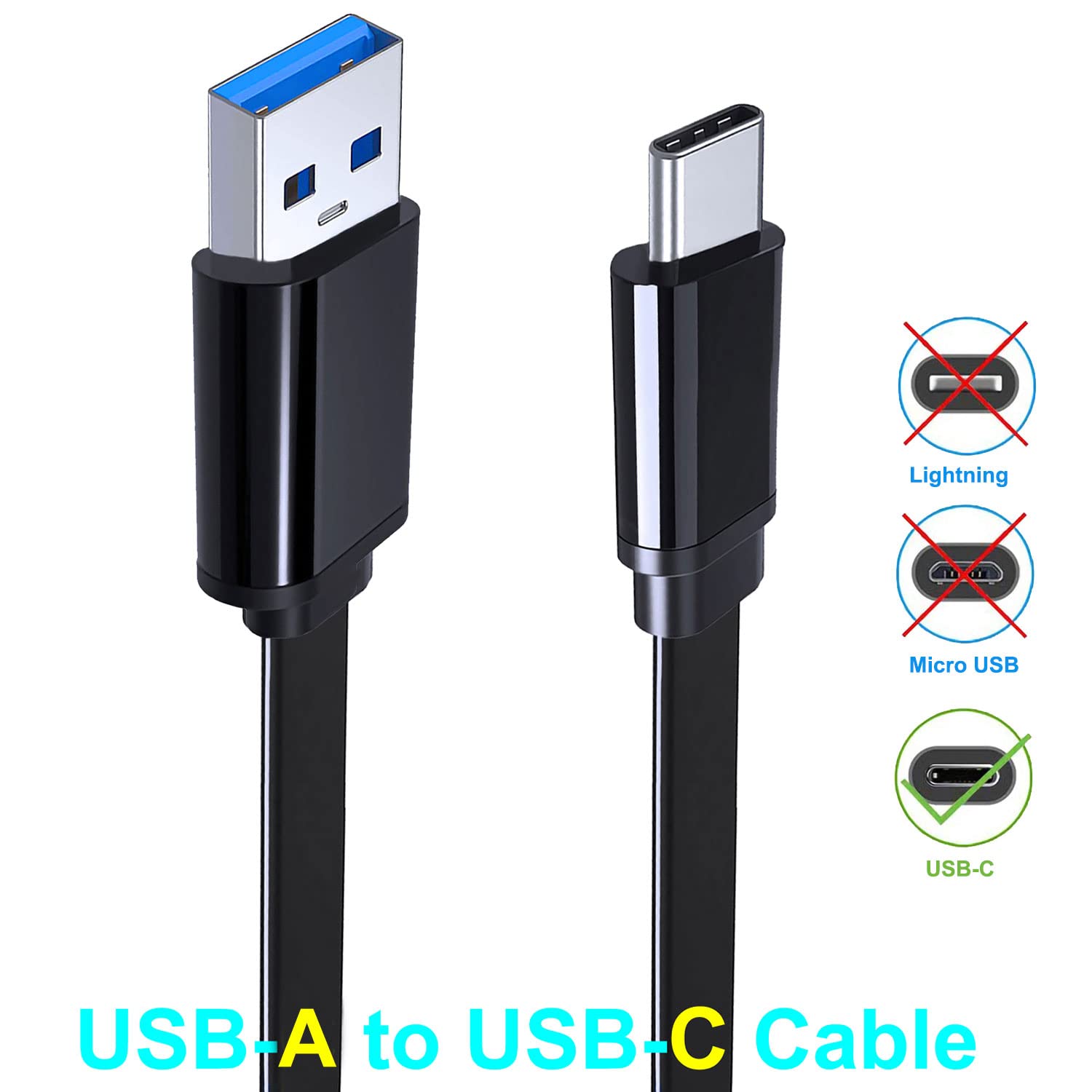 UNIDOPRO UNIDOPRO 2Pcs 3FT Flat USB C Android Auto Cable Fast Charger Compatible with Samsung Galaxy S23 S22 S21 S20 Note 20 10 A54 A53 Z Flip Fold - View 2 of 8