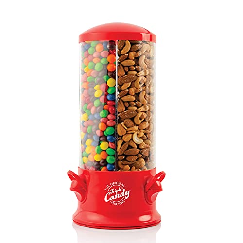 Handy Gourmet Handy Gourmet The Original Polystyrene Triple Candy Machine - Fun Candy & Nut Dispenser - New & Improved (Red) - 360 Degree and 3 Compartments