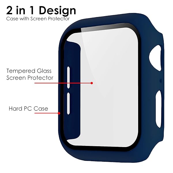 Pokanic Pokanic 2 Pack Tempered Glass Case for Apple Watch 1/2/3/SE - Full Screen Protector, Midnight Blue, 38mm - View 4 of 11