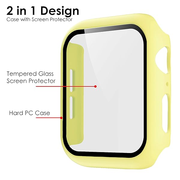 Pokanic Pokanic 2 Pack Tempered Glass Case for Apple Watch SE/6/5/4 - Full Body Screen Protector, Scratch Resistant, Wireless Charge, Yellow 40mm - View 3 of 10