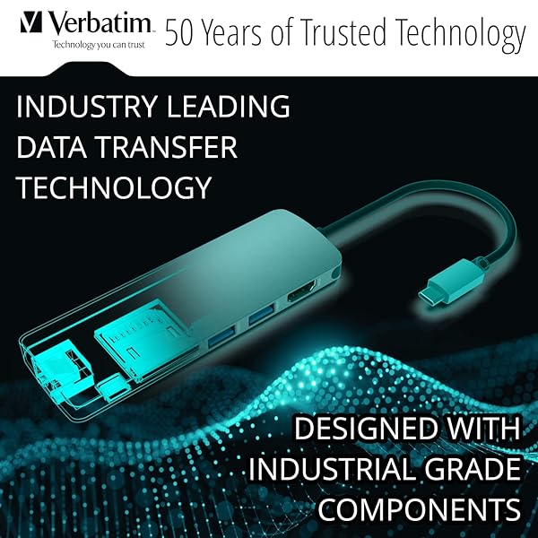 Verbatim Verbatim 6-in-1 USB C Hub: Compact USB Hub with 4K HDMI, Ethernet, SD Reader & 2 USB 3.0 Ports for Laptops - View 4 of 9