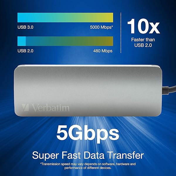 Verbatim Verbatim 6-in-1 USB C Hub: Compact USB Hub with 4K HDMI, Ethernet, SD Reader & 2 USB 3.0 Ports for Laptops - View 9 of 9