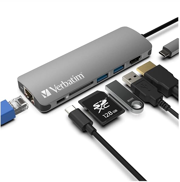 Verbatim 6-in-1 USB C Hub: Compact USB Hub with 4K HDMI, Ethernet, SD Reader & 2 USB 3.0 Ports for Laptops