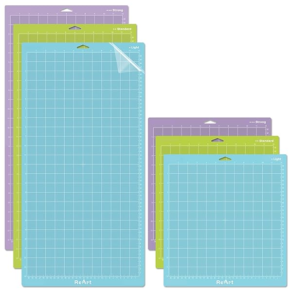 ReArt Cutting Mat Variety Pack for Cricut Maker & Explore - 6 Adhesive Mats (12x12 & 12x24) - Strong, Standard, Light