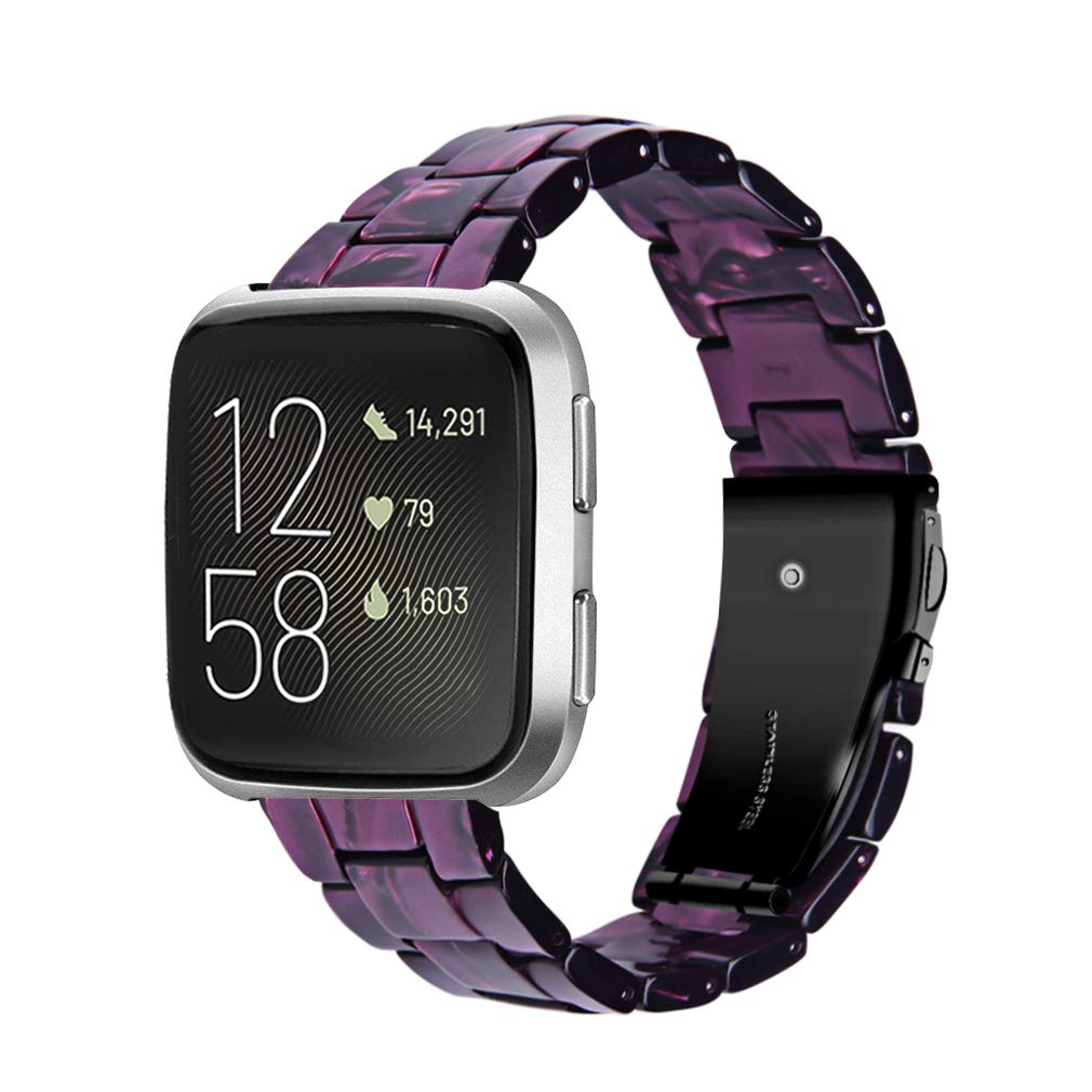Resin Bracelet Compatible with Fitbit Versa 2 Versa Lite Versa Band for Women, Replacement Bracelet Strap Metal Stainless Steel Buckle for Versa 2