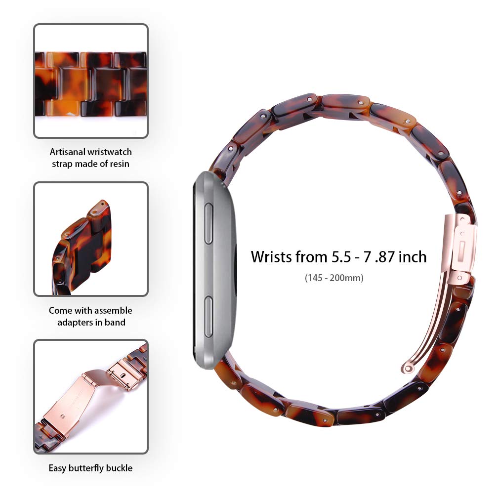 Chofit Chofit Resin Bracelet for Fitbit Versa 2 Versa Lite Standard Watch Band for Men and Women Tortoise Design 7.9 Inches Stainless Steel Buckle - View 2 of 7