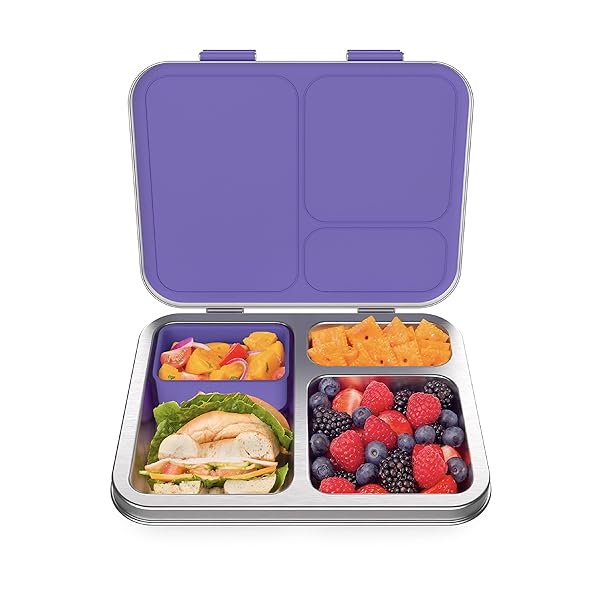Bentgo Buy Bentgo Kids Stainless Steel Lunch Box - Eco-Friendly, Leak-Resistant, 3-Compartment Bento for Ages 3+, Dishwasher Safe (Purple)