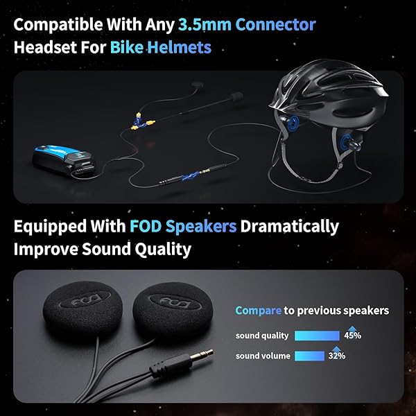 Fodsports FODSPORTS M1-S Plus Bluetooth Headset: 10-Rider Intercom, Music Sharing, HRSQS Speakers, & One-Click Pairing - 2 Pack - View 5 of 8