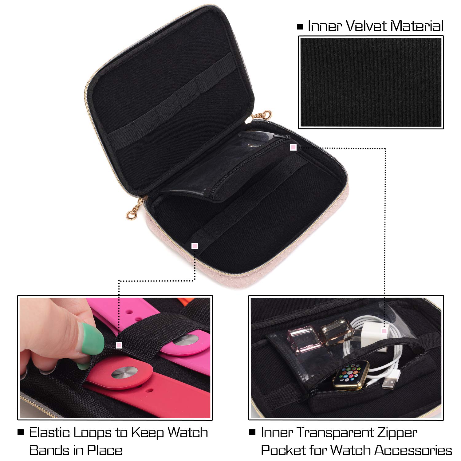 Teamoy Teamoy Watch Band Storage Case for 12 Straps Travel Organizer Compatible with All Apple Watch and Smart Watch Bands Misty Rose - View 2 of 9