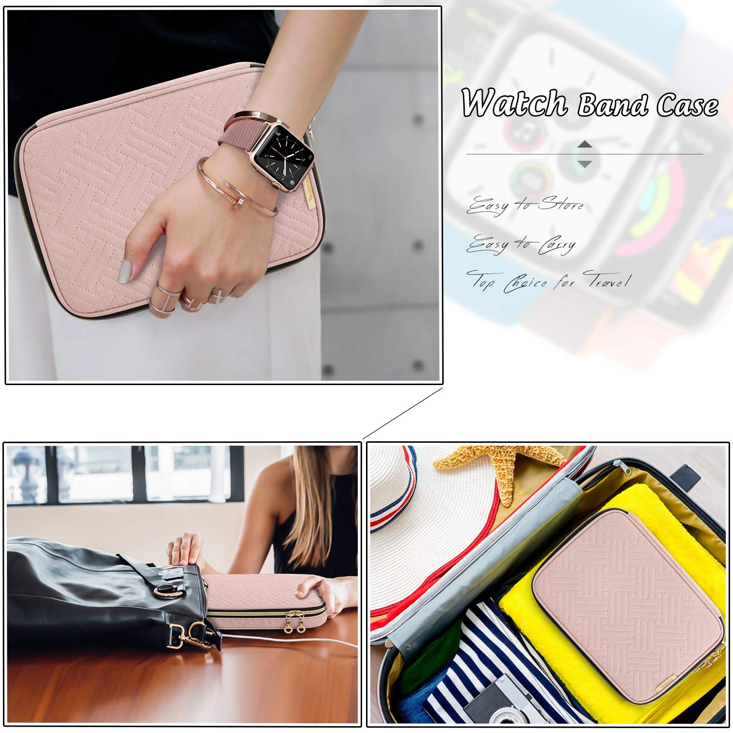 Teamoy Teamoy Watch Band Storage Case for 12 Straps Travel Organizer Compatible with All Apple Watch and Smart Watch Bands Misty Rose - View 6 of 9
