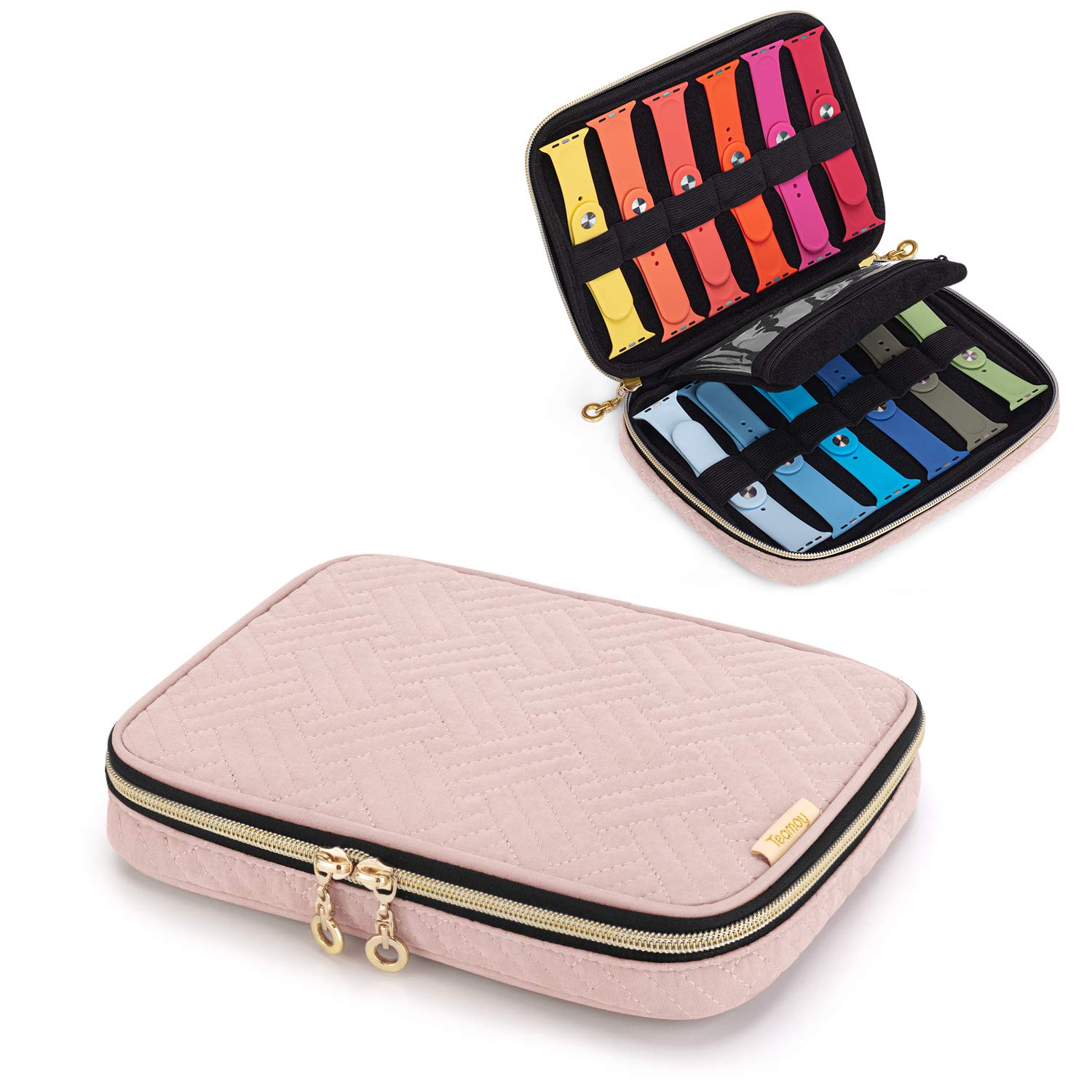 Teamoy Teamoy Watch Band Storage Case for 12 Straps Travel Organizer Compatible with All Apple Watch and Smart Watch Bands Misty Rose