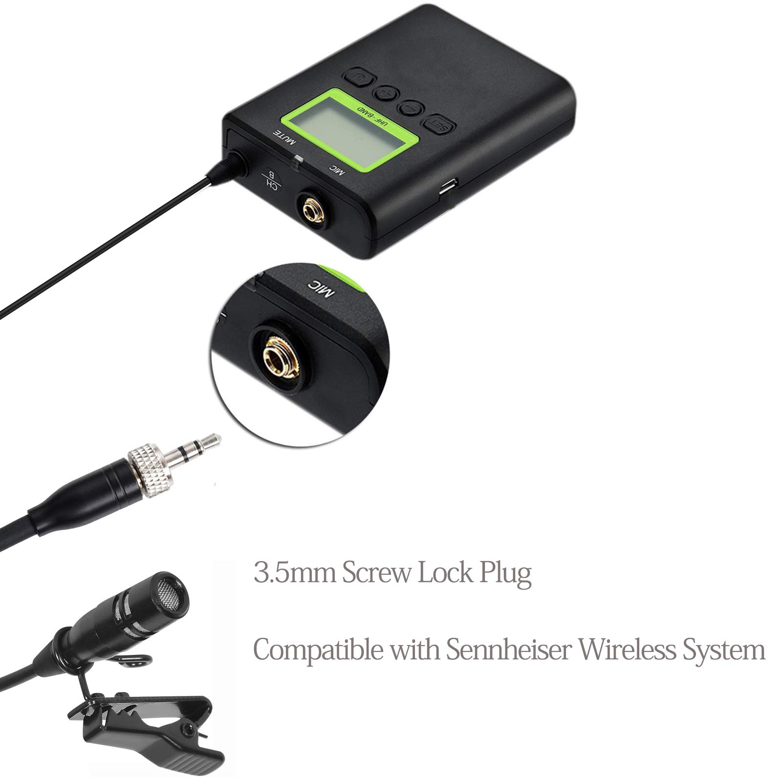 Sujeetec Sujeetec Lavalier Microphone Compatible with Sennheiser Wireless Transmitter Unidirectional Condenser Mic with 3.5mm Screw Lock Plug - View 2 of 9