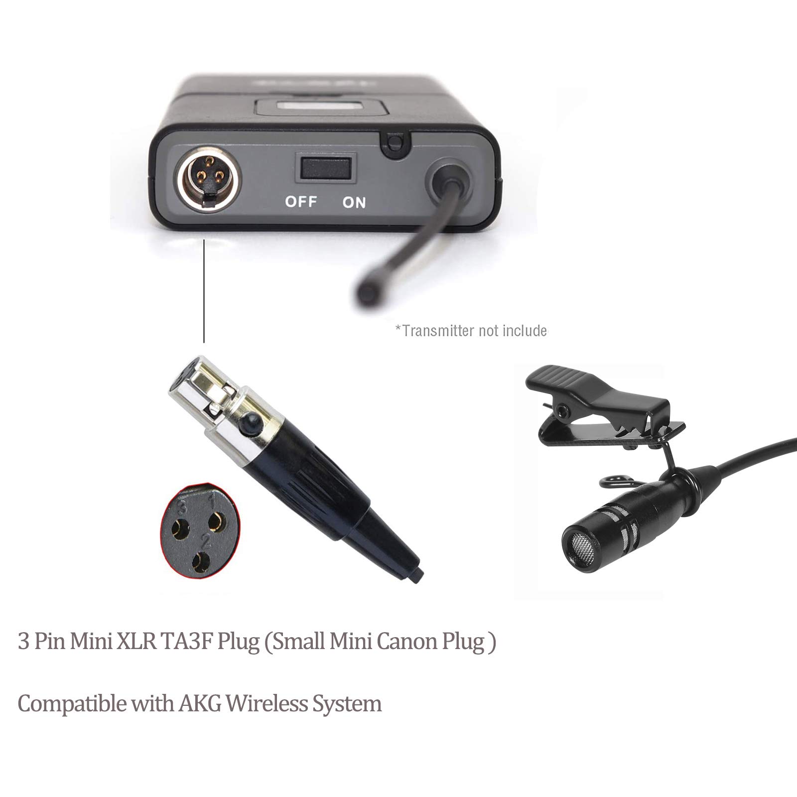 Sujeetec Lavalier Microphone Compatible with AKG Samson Wireless Transmitter Unidirectional Condenser Mini XLR TA3F Plug - View 2 of 8