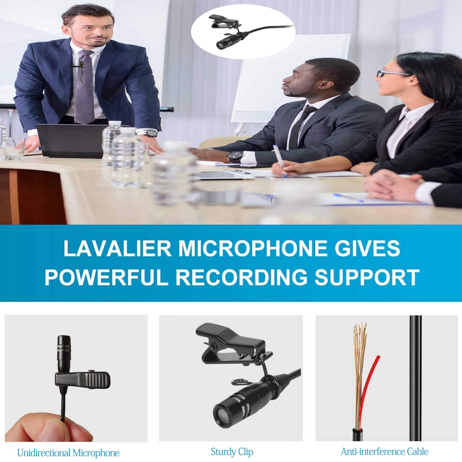 Sujeetec Lavalier Microphone Compatible with AKG Samson Wireless Transmitter Unidirectional Condenser Mini XLR TA3F Plug - View 3 of 8