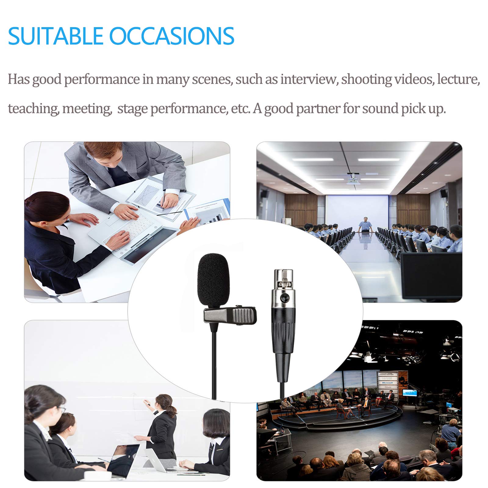 Sujeetec Lavalier Microphone Compatible with AKG Samson Wireless Transmitter Unidirectional Condenser Mini XLR TA3F Plug - View 6 of 8