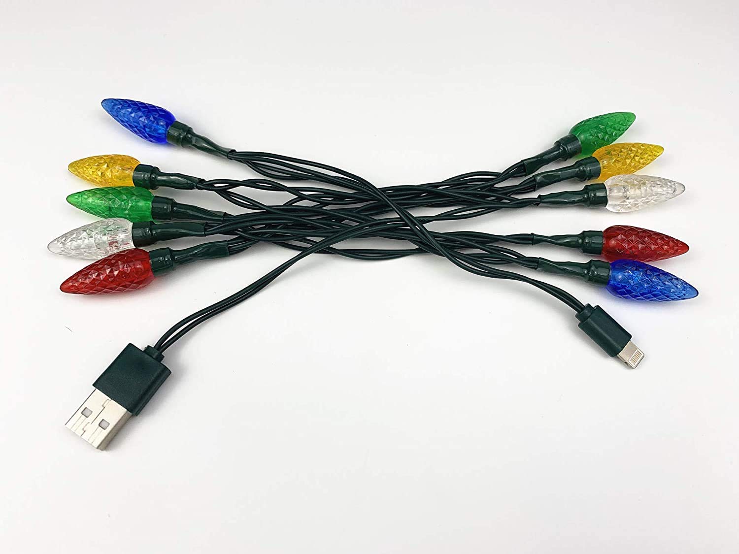 AONELAS Holiday LED Christmas Lights Charging Cable 50 Inch 10 LED Multicolor USB Bulb Charger for iPhone Models 2pcs - View 5 of 7