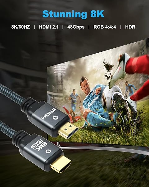 Yauhody Yauhody 8K HDMI Cable 3ft (5 Pack) - High Speed 48Gbps, Supports 8K@60Hz, 4K@120Hz, Durable Nylon Braided, eARC & Dynamic HDR - View 4 of 10