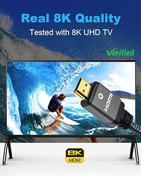 Yauhody Yauhody 8K HDMI Cable 10ft (3 Pack) - High Speed 48Gbps, Supports 8K@60Hz, 4K@120Hz, Durable Nylon Braided, eARC, Real 8K Quality - View 5 of 9