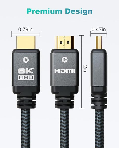 Yauhody Yauhody 8K HDMI Cable 10ft (3 Pack) - High Speed 48Gbps, Supports 8K@60Hz, 4K@120Hz, Durable Nylon Braided, eARC, Real 8K Quality - View 8 of 9